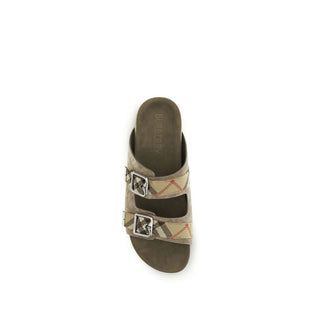 Beige Calf Leather Bos Taurus Flat Sandals