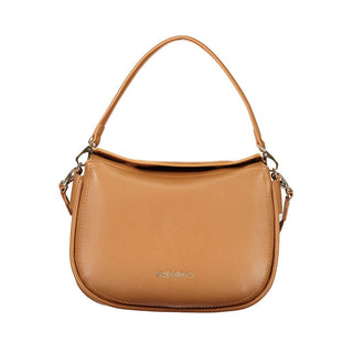 Brown Polyurethane Women's Bag with Removable Shoulder Strap