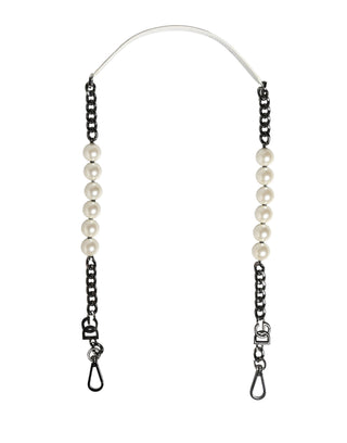 Correa de hombro para accesorio de bolso de cuero blanco con cadena plateada