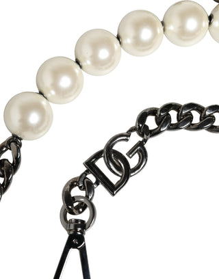 Correa de hombro para accesorio de bolso de cuero blanco con cadena plateada