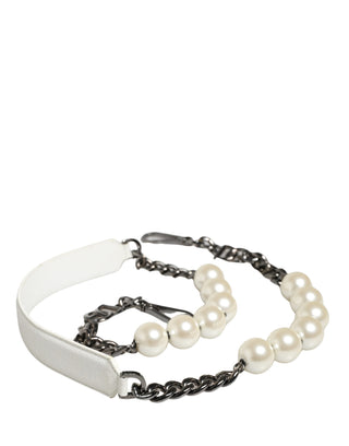 Correa de hombro para accesorio de bolso de cuero blanco con cadena plateada