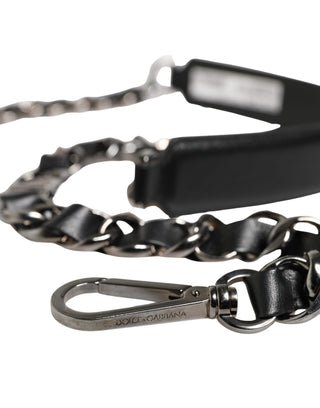 Schulterriemen für Tasche, Schwarz, Leder, Silberkette