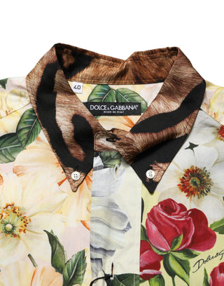 Mehrfarbiges Hemd mit Blumen- und Animal-Print und Kragen