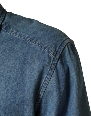 Freizeit-Slim-Hemd aus blauem Baumwoll-Stretch-Denim
