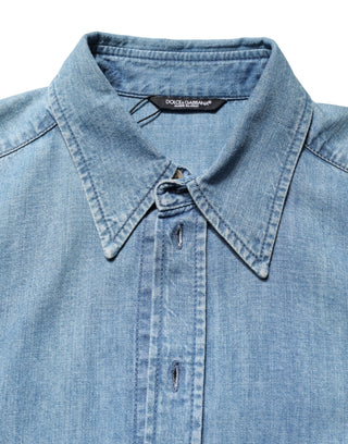 Freizeit-Slim-Hemd aus blauem Baumwoll-Stretch-Denim