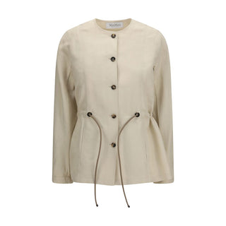 Chaqueta beige de lino de largo completo