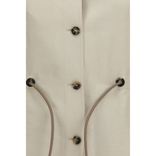 Chaqueta beige de lino de largo completo