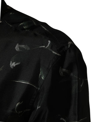 Black Floral Print Long Sleeves Casual Shirt