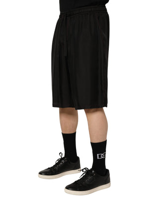 Schwarze Bermuda-Shorts aus Seide mit Kordelzug für Herren