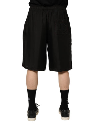 Schwarze Bermuda-Shorts aus Seide mit Kordelzug für Herren