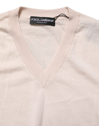 Beiger Kaschmir-V-Ausschnitt Herren Pullover