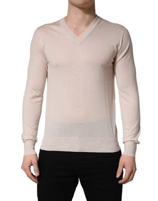 Beiger Kaschmir-V-Ausschnitt Herren Pullover