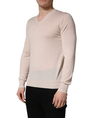 Beiger Kaschmir-V-Ausschnitt Herren Pullover