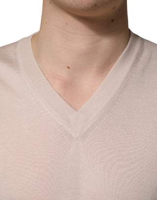 Beiger Kaschmir-V-Ausschnitt Herren Pullover