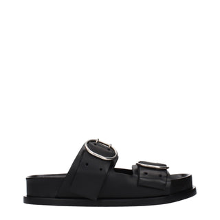 Black Leather Slippers