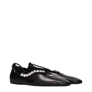 Schwarze Leder-Ballerinas
