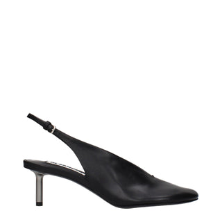 Black Leather High Heel Pumps