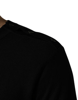 Suéter Negro de Manga Larga con Cuello Redondo