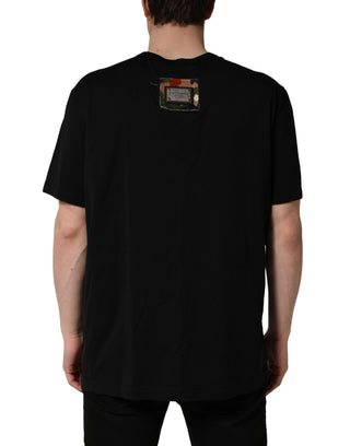 Baumwoll-T-Shirt mit Rundhalsausschnitt und schwarzem Tarnmuster