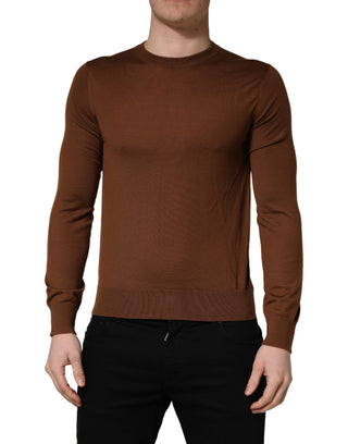 Brown long-sleeve shirt worn by a person on a white background