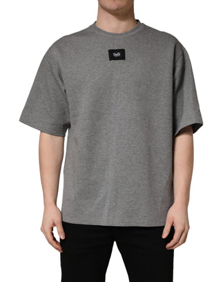 Graues Baumwoll-T-Shirt mit Logo-Applikation und Rundhalsausschnitt