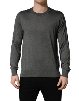 Grauer Langarm-Pullover mit Rundhalsausschnitt