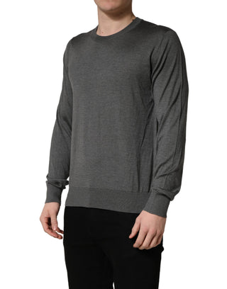 Grauer Langarm-Pullover mit Rundhalsausschnitt