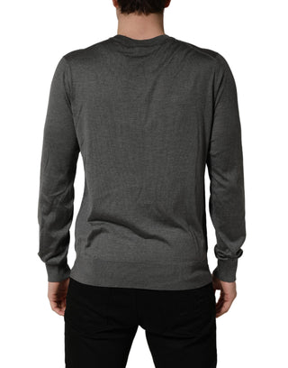 Grauer Langarm-Pullover mit Rundhalsausschnitt