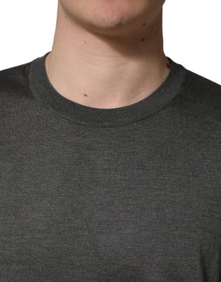 Grauer Langarm-Pullover mit Rundhalsausschnitt