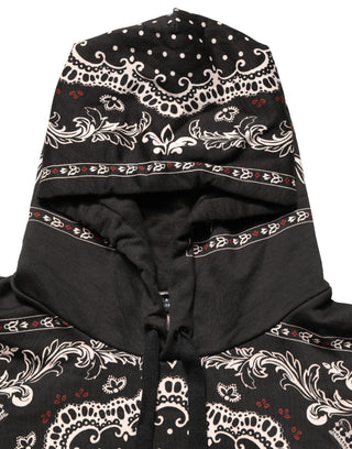 Schwarzer Kapuzenpullover für Herren mit Bandana-Print aus Baumwolle