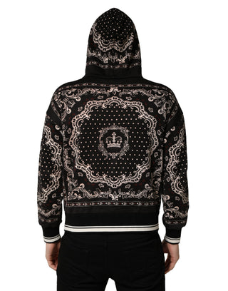 Schwarzer Kapuzenpullover für Herren mit Bandana-Print aus Baumwolle