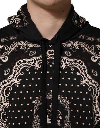 Schwarzer Kapuzenpullover für Herren mit Bandana-Print aus Baumwolle