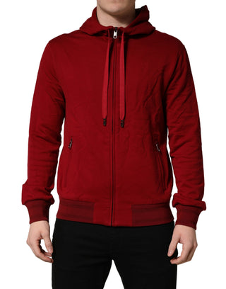 Roter Baumwoll-Fleece-Kapuzenpullover für Herren mit durchgehendem Reißverschluss