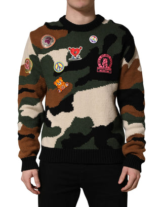 Mehrfarbiger Intarsia-Strickpullover mit Camouflage-Muster