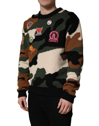 Mehrfarbiger Intarsia-Strickpullover mit Camouflage-Muster