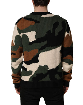 Mehrfarbiger Intarsia-Strickpullover mit Camouflage-Muster