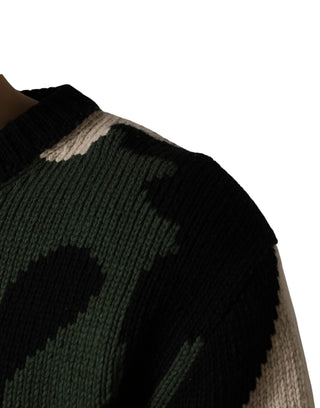 Mehrfarbiger Intarsia-Strickpullover mit Camouflage-Muster