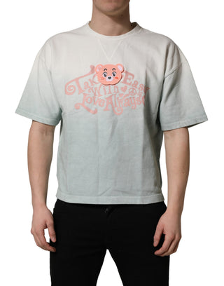 Grünes Batik-T-Shirt mit Rundhalsausschnitt und Grafikprint aus Baumwolle