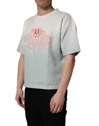 Grünes Batik-T-Shirt mit Rundhalsausschnitt und Grafikprint aus Baumwolle