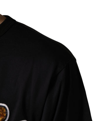 Schwarzes T-Shirt aus Baumwolle mit Rundhalsausschnitt und Engel-Print