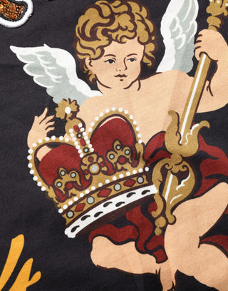 Schwarzes T-Shirt aus Baumwolle mit Rundhalsausschnitt und Engel-Print