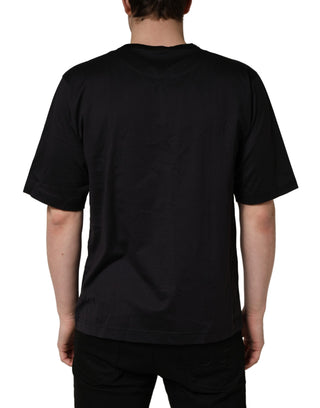 Schwarzes T-Shirt aus Baumwolle mit Rundhalsausschnitt und Engel-Print