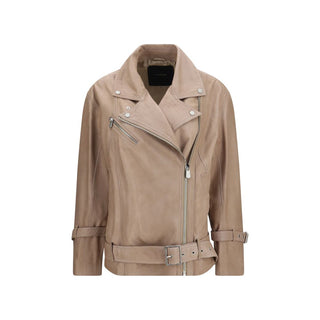 Beigefarbene Lammlederjacke