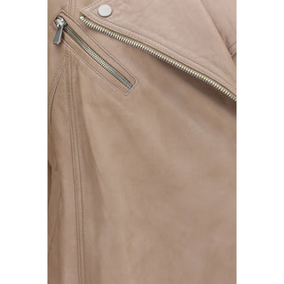 Beigefarbene Lammlederjacke