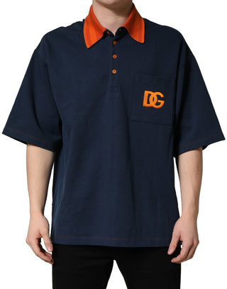 Marineblaues Baumwoll-Polohemd für Herren mit Logo und kurzen Ärmeln