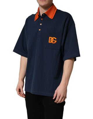 Marineblaues Baumwoll-Polohemd für Herren mit Logo und kurzen Ärmeln