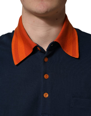 Marineblaues Baumwoll-Polohemd für Herren mit Logo und kurzen Ärmeln