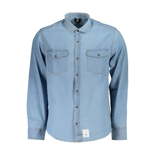 Camisa para hombre de algodón azul claro
