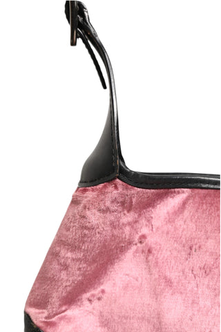 Bolso de hombro Jackie de terciopelo rosa y cuero negro