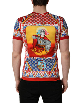 Mehrfarbiges T-Shirt mit Carretto-Print und Rundhalsausschnitt